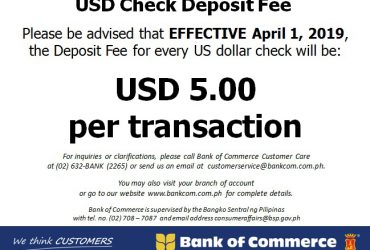 USD Check Deposit Fee