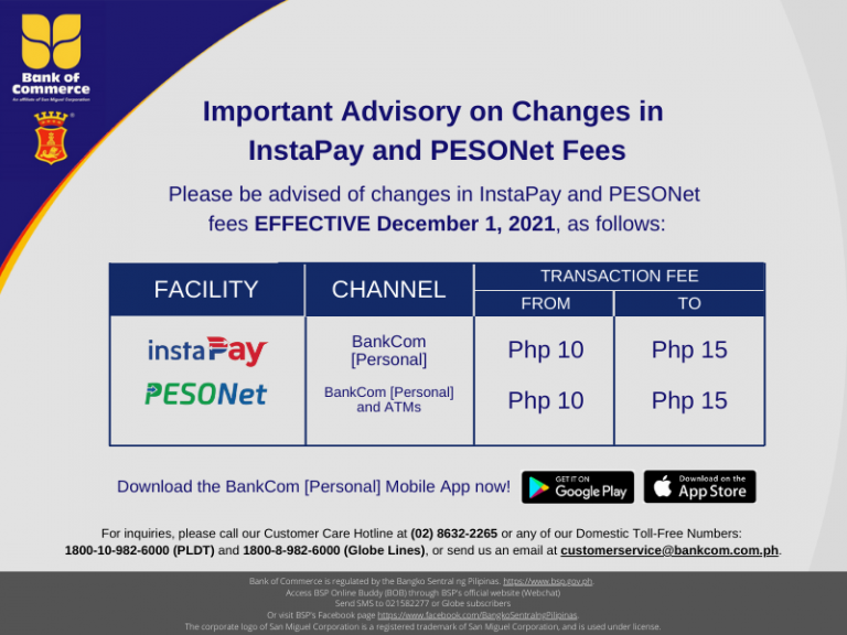 IMPORTANT ADVISORY ON CHANGES IN INSTAPAY AND PESONET FEES Bank Of important-advisory-on-changes-in-instapay-and-pesonet-fees-bank-of