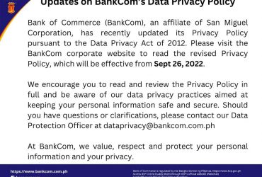 Updates on BankCom’s Data Privacy Policy