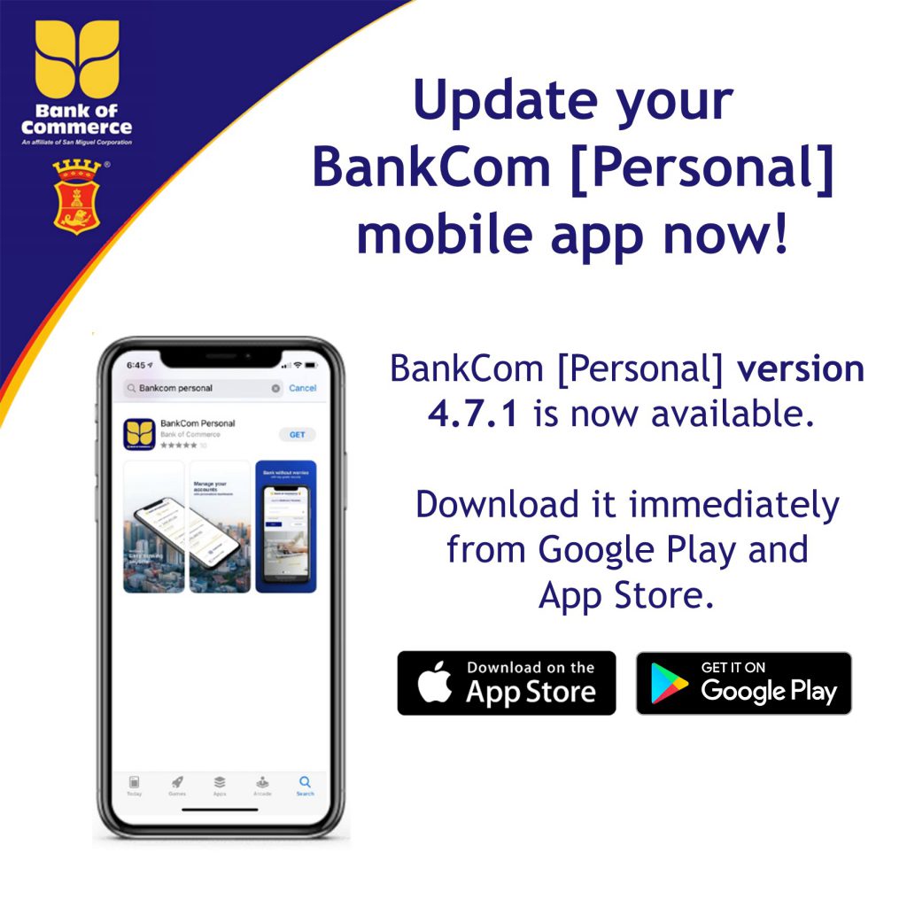 Update your BankCom [Personal] mobile app NOW!