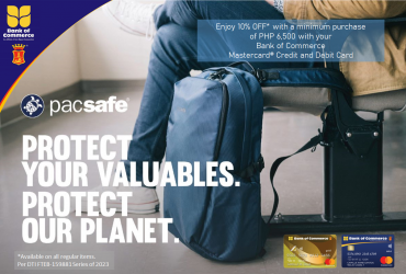 Travel securely! Enjoy 10% OFF on all regular items at Pacsafe when you use your Bank of Commerce Mastercard Credit and Debit Card