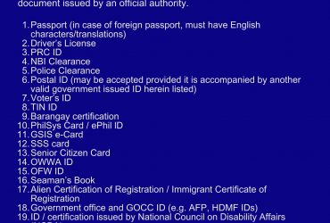 IMPORTANT ADVISORY: UPDATED LIST OF ACCEPTABLE ID’S