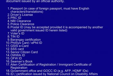 IMPORTANT ADVISORY: UPDATED LIST OF ACCEPTABLE ID’S