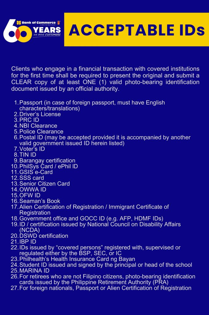 UPDATED AS OF OCTOBER 26, 2023: LIST OF ACCEPTABLE ID'S