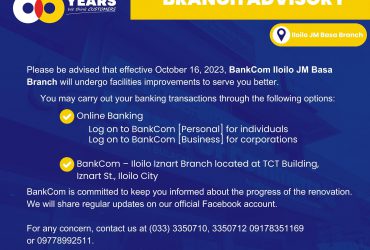 TEMPORARY BRANCH CLOSURE – Iloilo J.M Basa branch