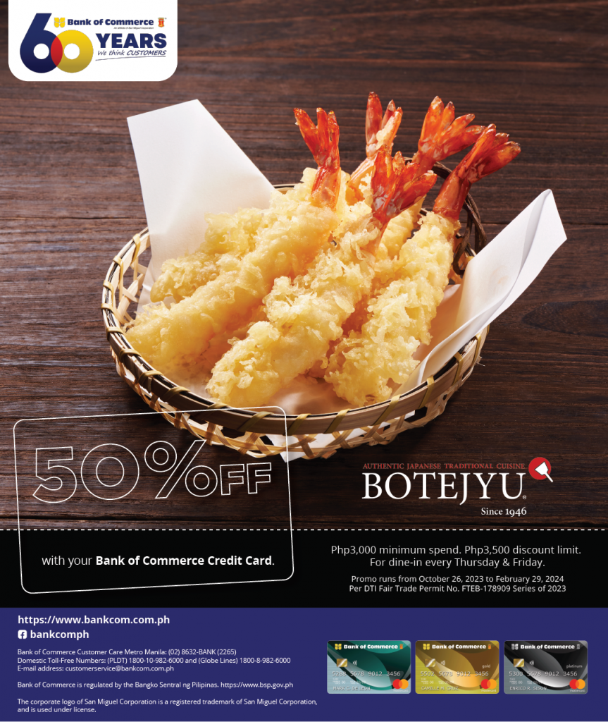 Half off, All in! Get 50% OFF at Botejyu using your BankCom Credit Card