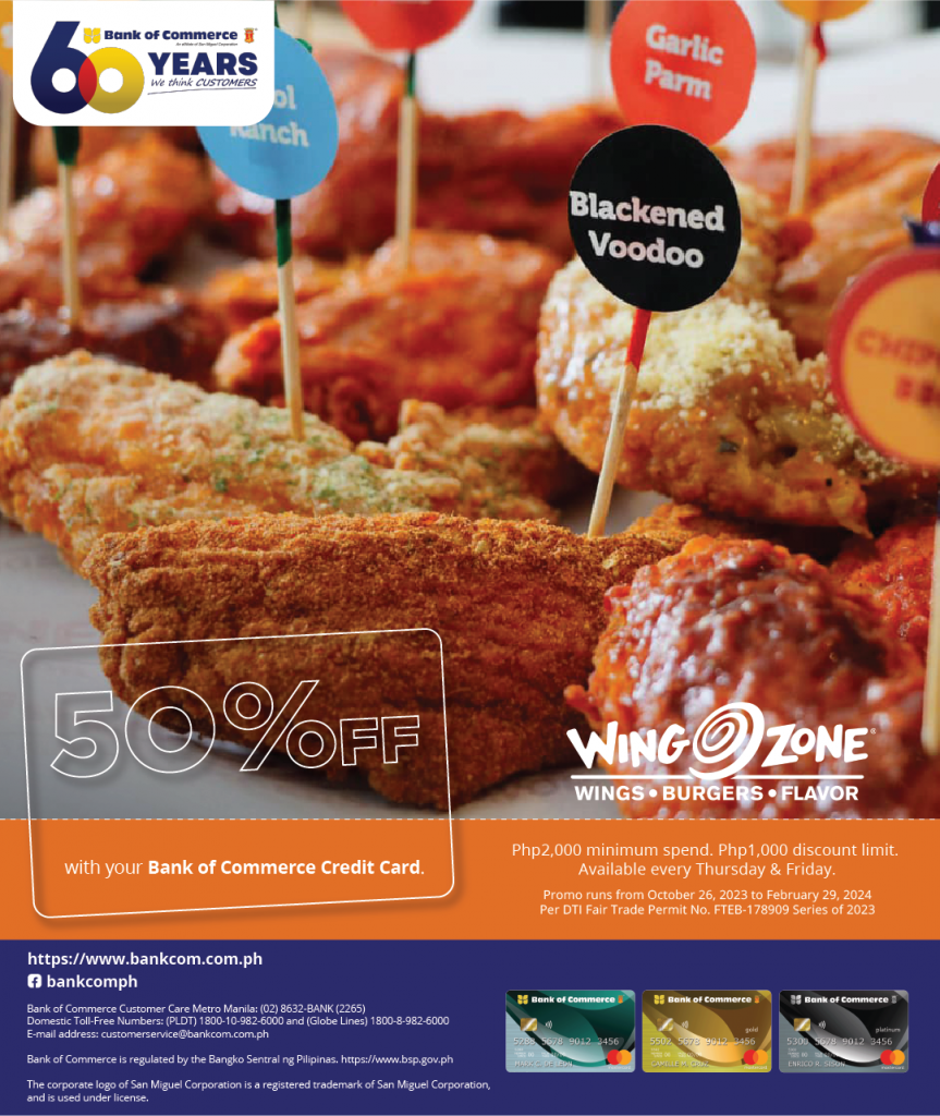 Get 50% OFF at Wing Zone using your BankCom Credit Card every Thursday and Friday!