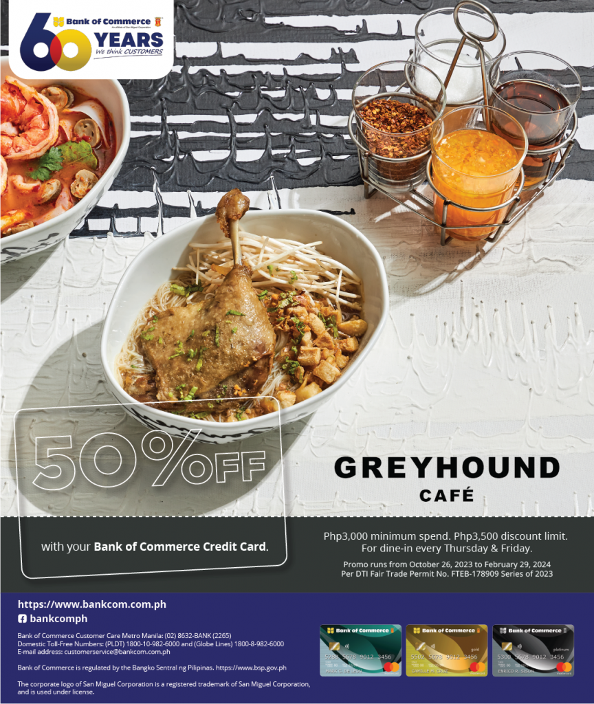 Thai Delights, Half the Price! Get 50% OFF at Greyhound Café using your BankCom Credit Card