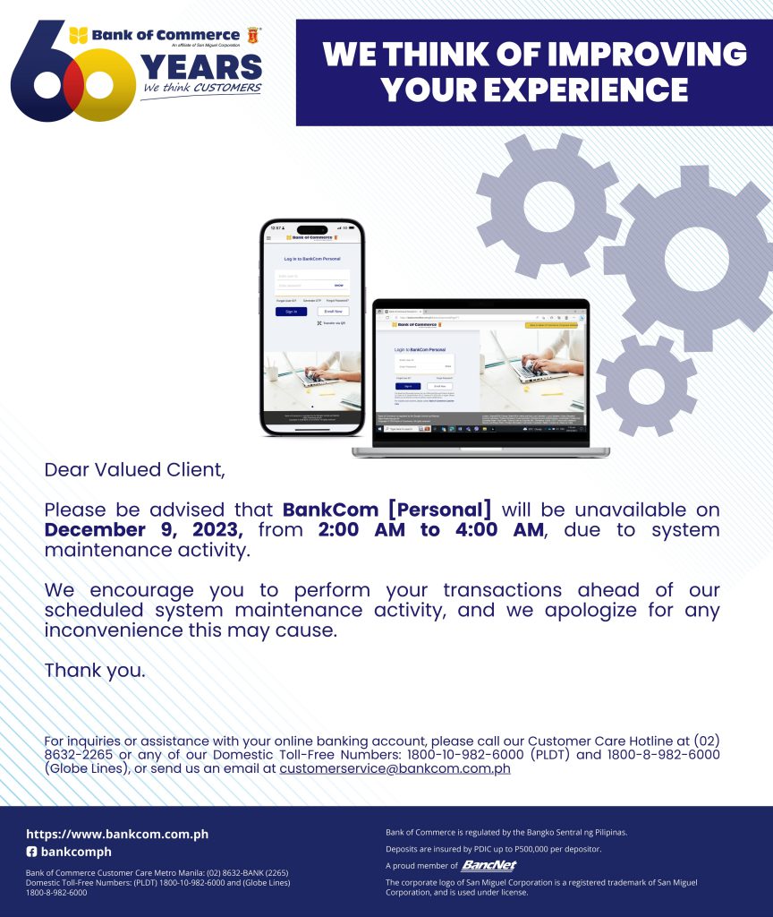 CLIENT ADVISORY: SYSTEM MAINTENANCE ACTIVITY – DEC. 9, 2023