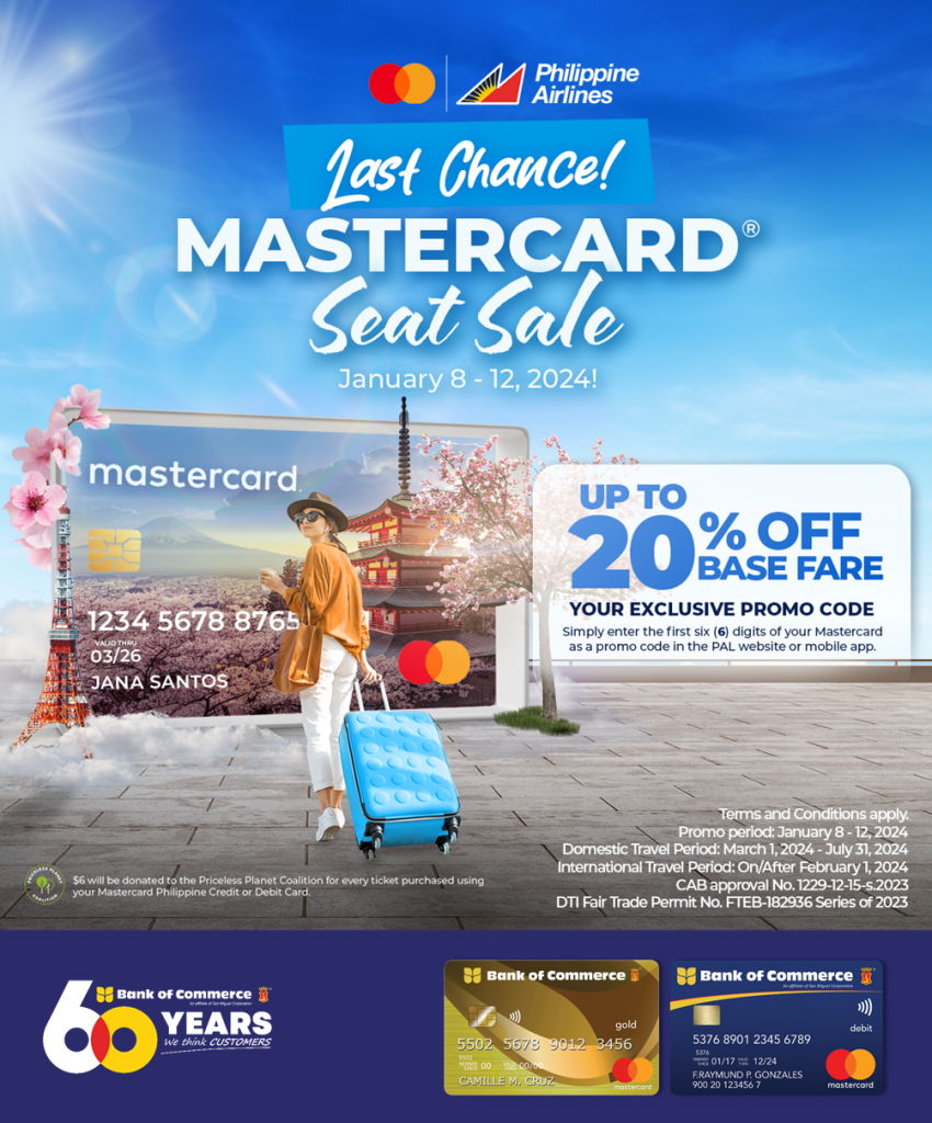 PAL Seat Sale Alert! Up to 20% OFF base fare with your BankCom Credit or Debit Mastercard