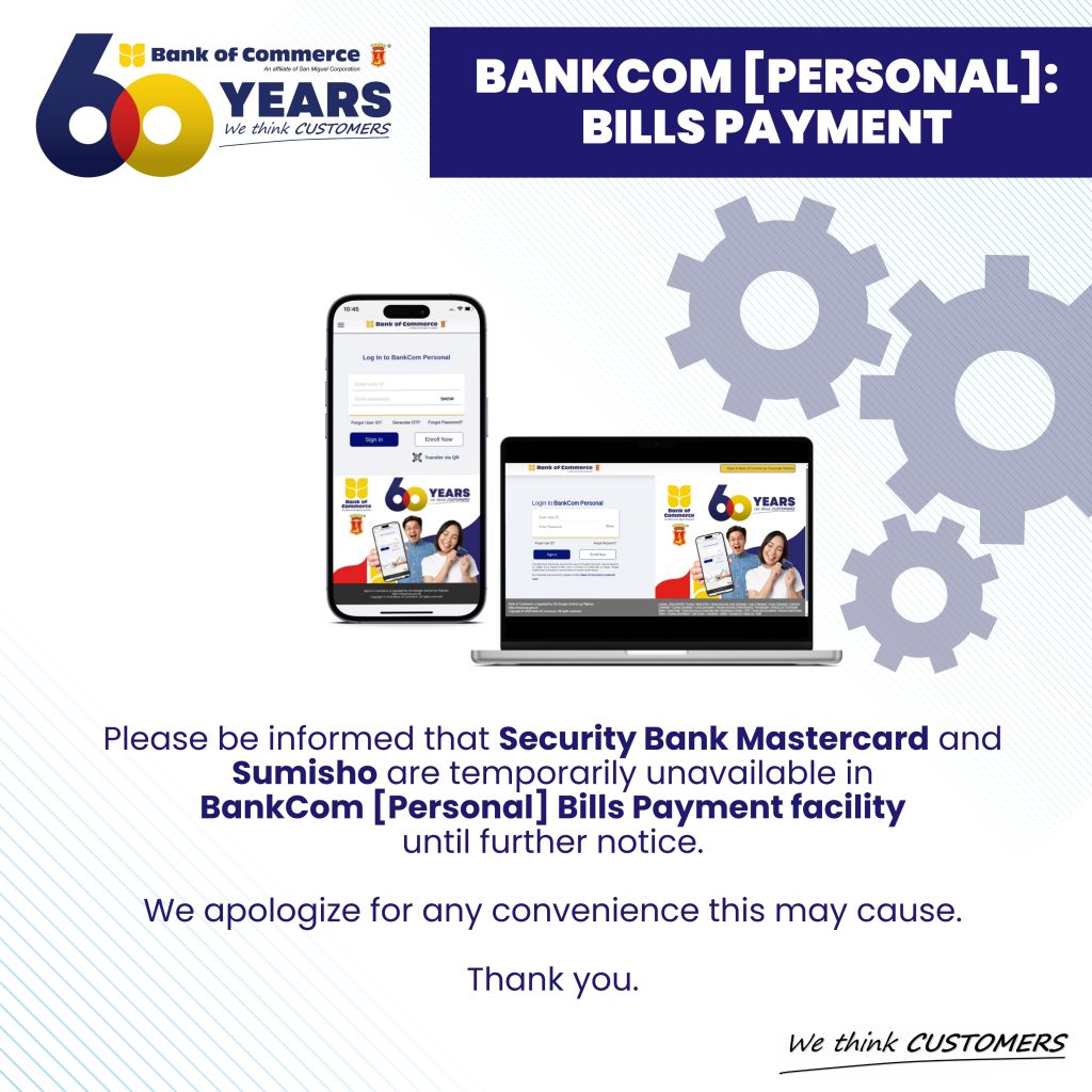 CLIENT ADVISORY: BANKCOM [PERSONAL] BILLS PAYMENT