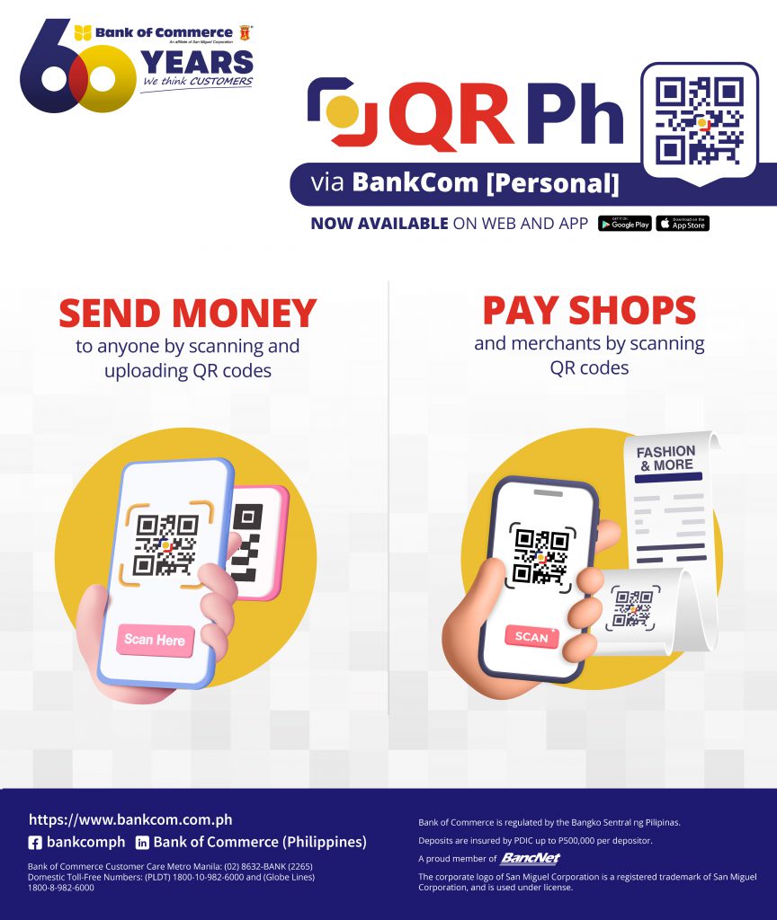 QR Ph via BankCom [Personal]: Person-to-Person (P2P) and Person-to-Merchant (P2M)