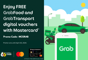 Get up to Php200 OFF on GrabFood and GrabTransport with your BankCom World Mastercard Credit Card