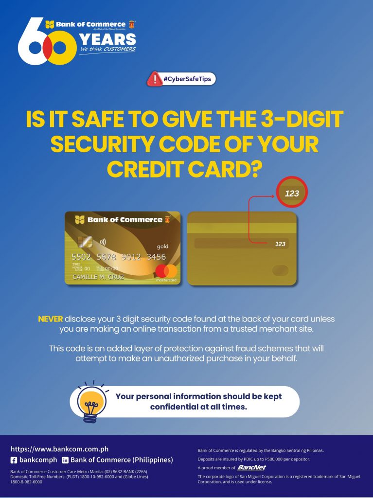 #CyberSafeTips: Is it safe to give the 3-digit security code of your Credit Card?