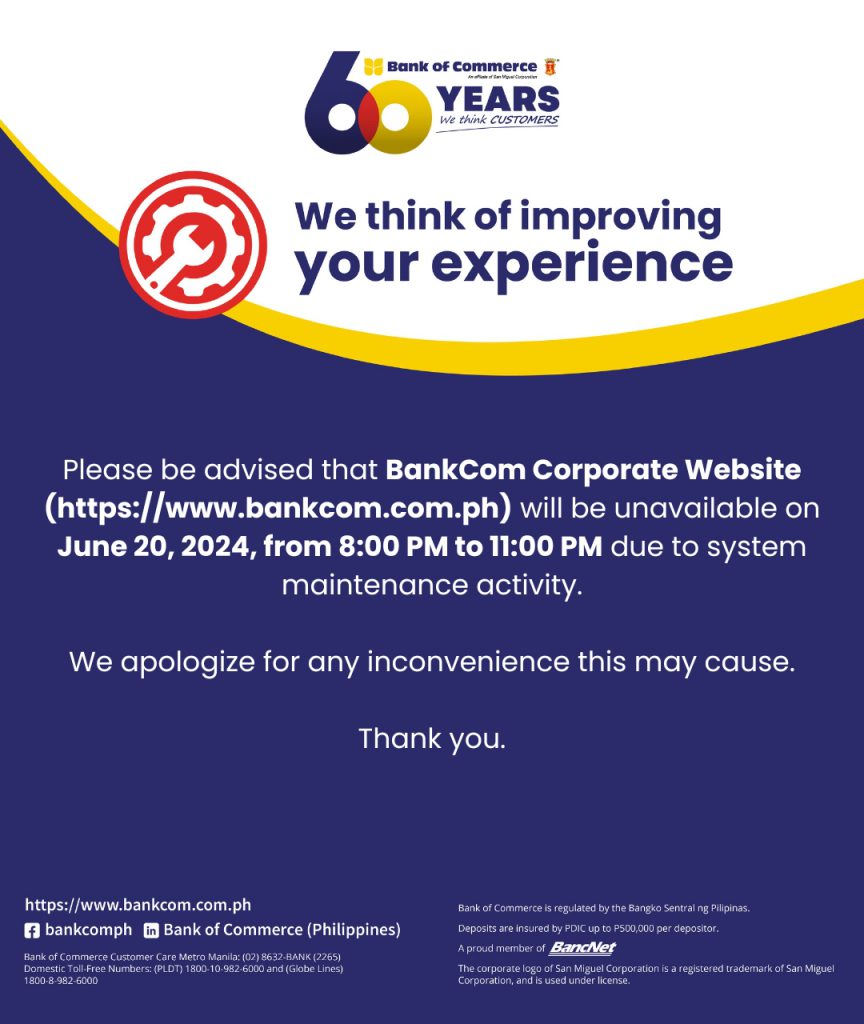 CLIENT ADVISORY: SYSTEM MAINTENANCE ACTIVITY - CORPORATE WEBSITE (JUNE 20, 2024)