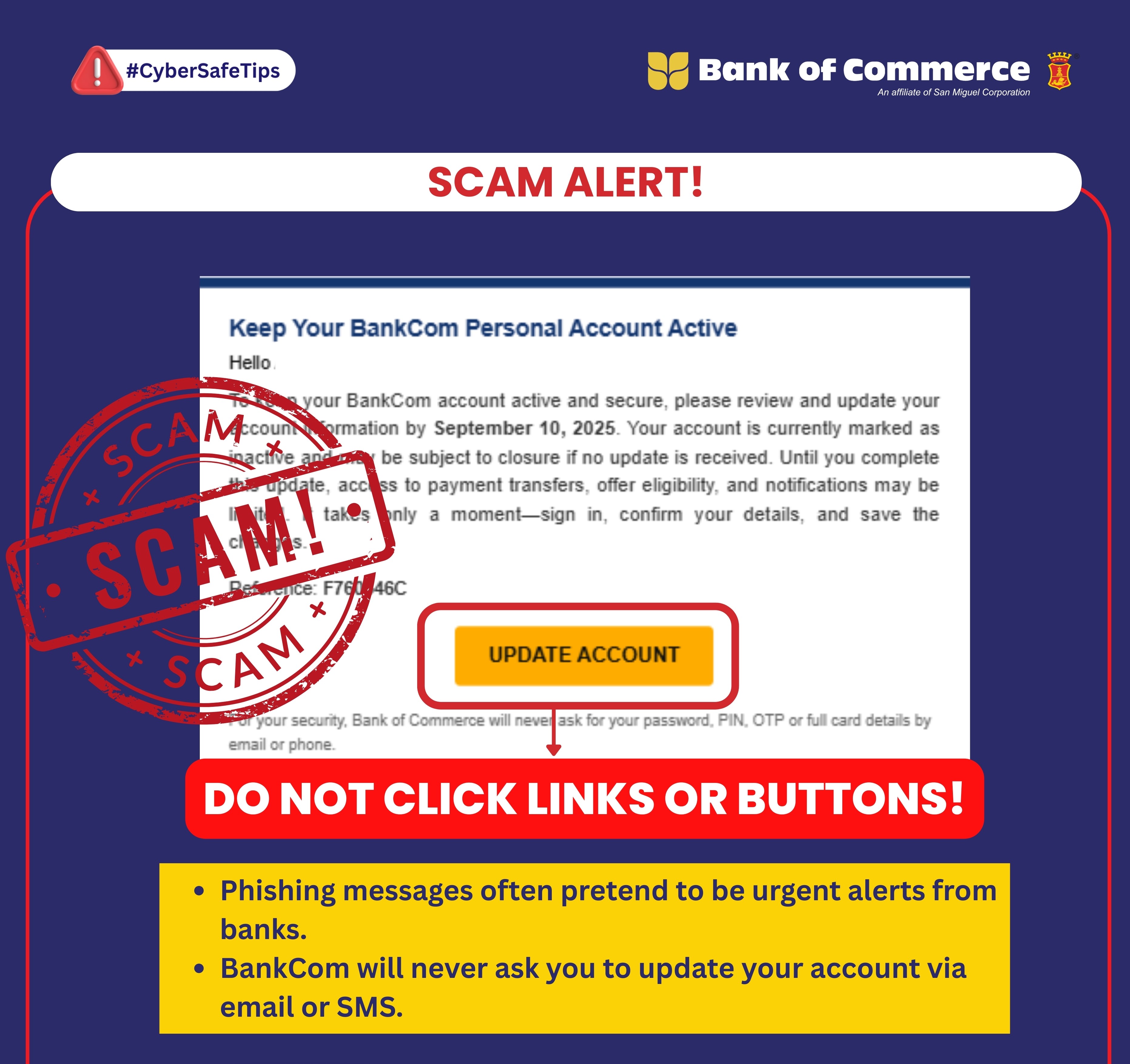 BEWARE OF PHISHING EMAILS ASKING TO UPDATE YOUR BANKCOM ACCOUNT