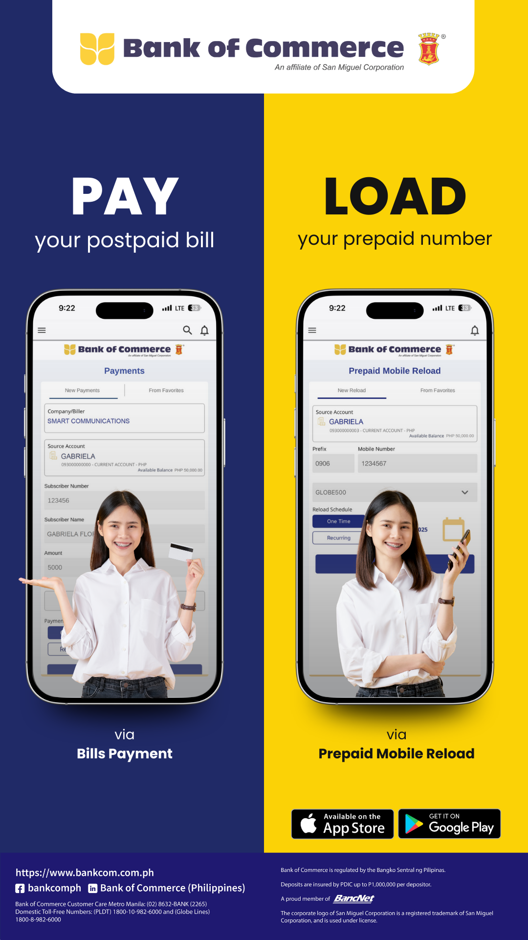 Choose BankCom [Personal] for No‑Fee Payments & Reloads