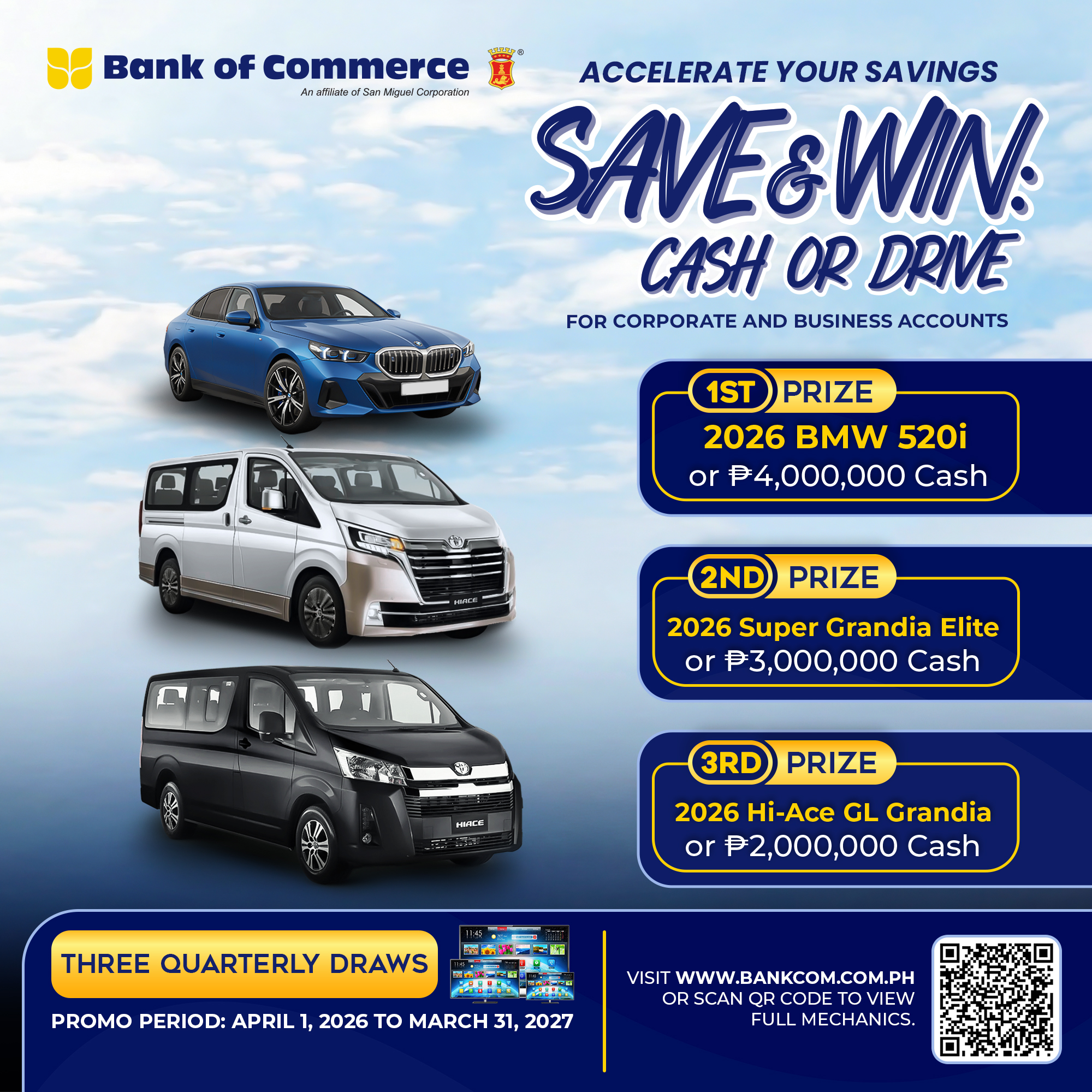 Grow your Business Account Savings: Win Cash or Drive Home a New Ride!