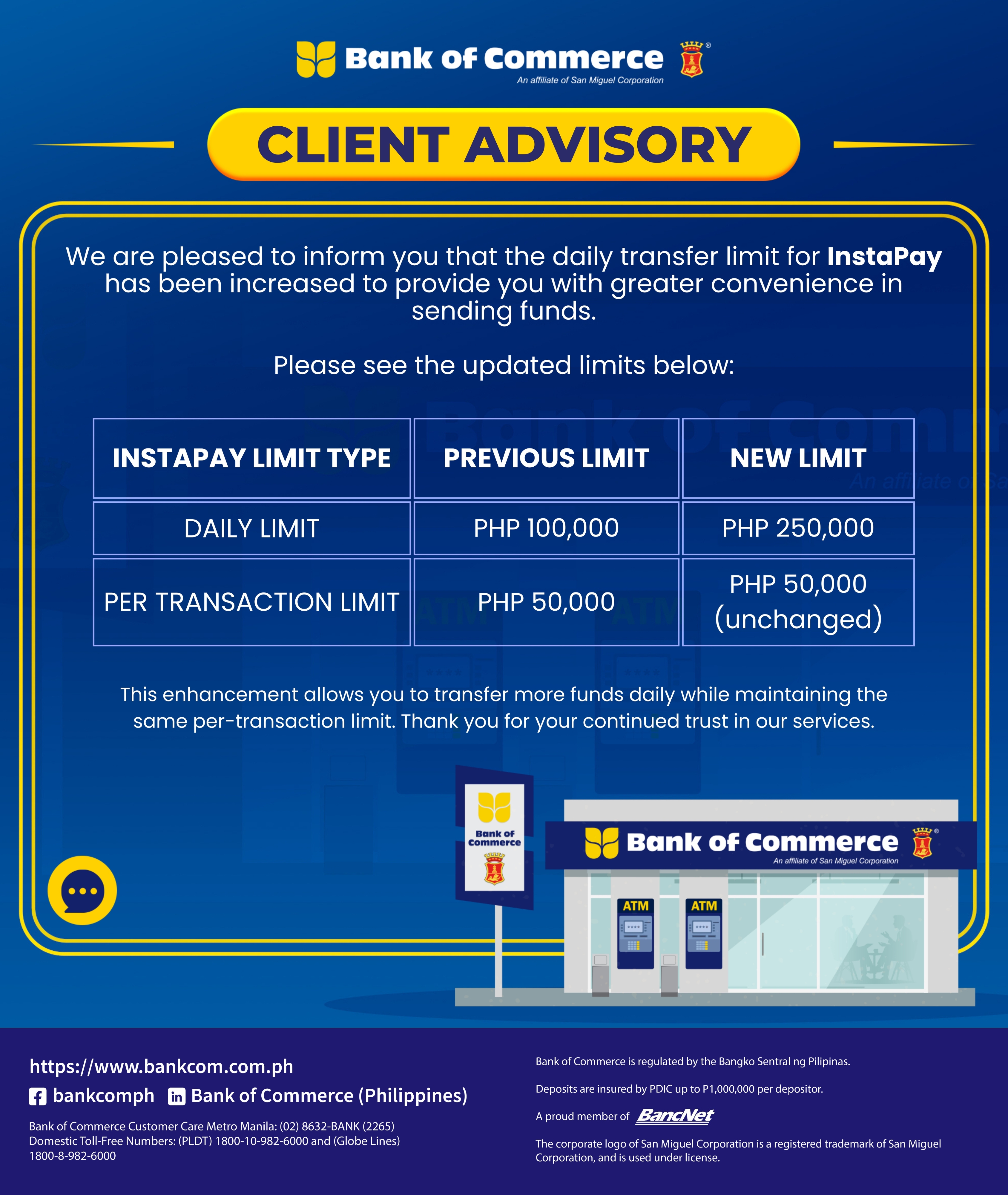 CLIENT ADVISORY: InstaPay Daily Transfer Limit Increased to ₱250,000
