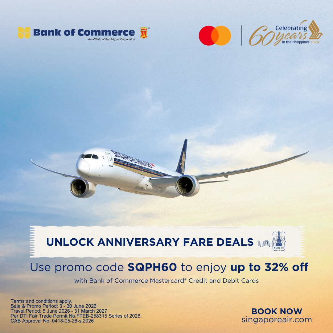 Fly Better and Enjoy up to 32% OFF with Singapore Airlines using your BankCom Mastercard Credit and Debit Card!
